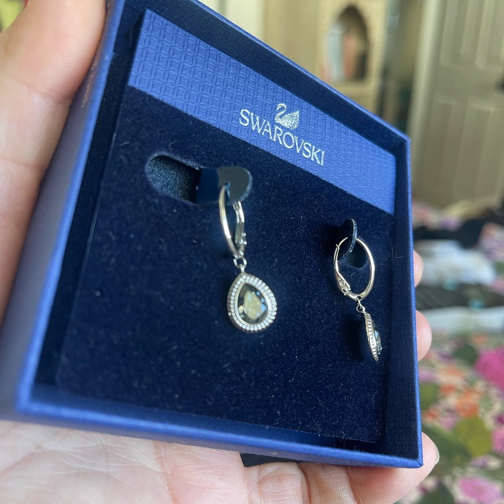 Swarovski Silver Teardrop Loop Earrings • NWT • OS - Picture 5 of 6